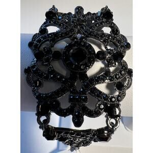 Bracelet VCLM Antique Silver Black Multi-Size Rhinestones Medallion 2" 7-8" Adj